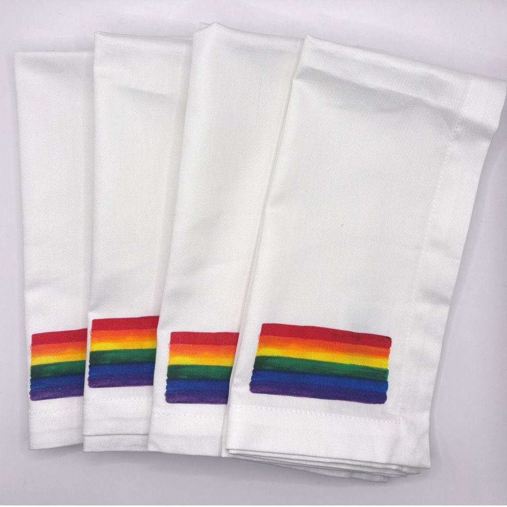 Set of 4 Williams Sonoma Pride Flag White Cotton Napkins 20 x 20
